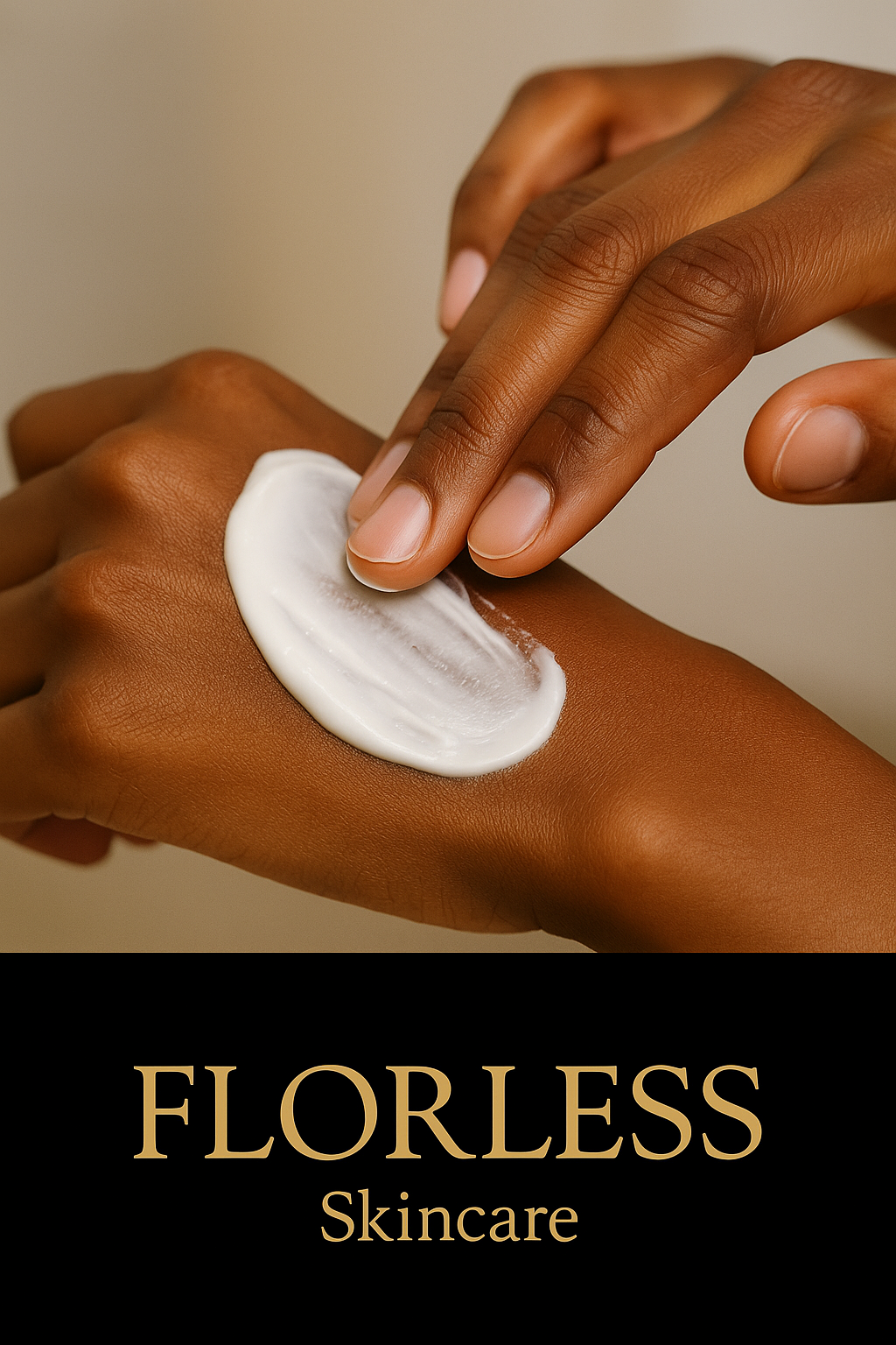 A close-up of hands applying luxurious body cream onto smooth skin, showcasing a premium skincare routine.